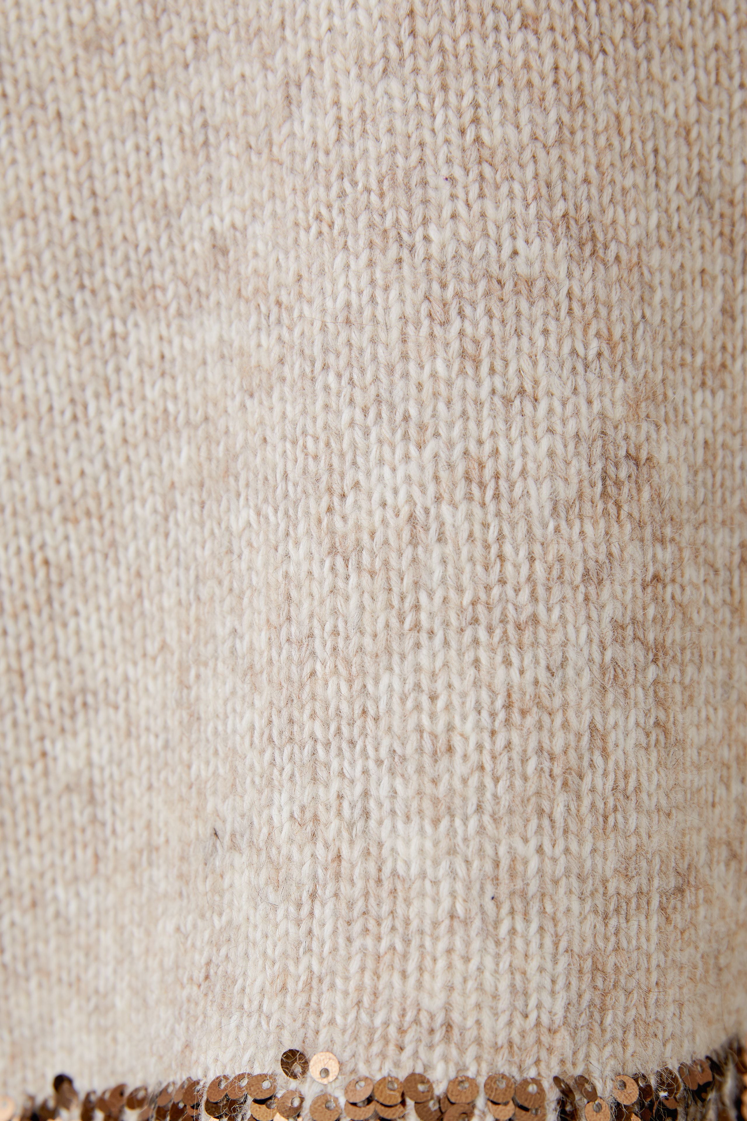 Oui beige wool and alpaca blend jumper – mélange knit texture close-up