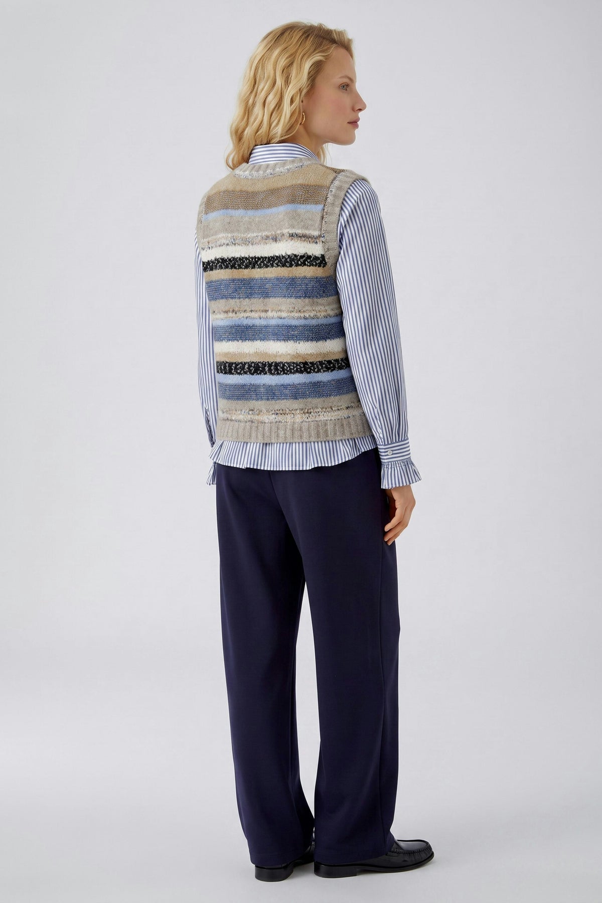 Oui mixed yarn stripe knitted vest product back view