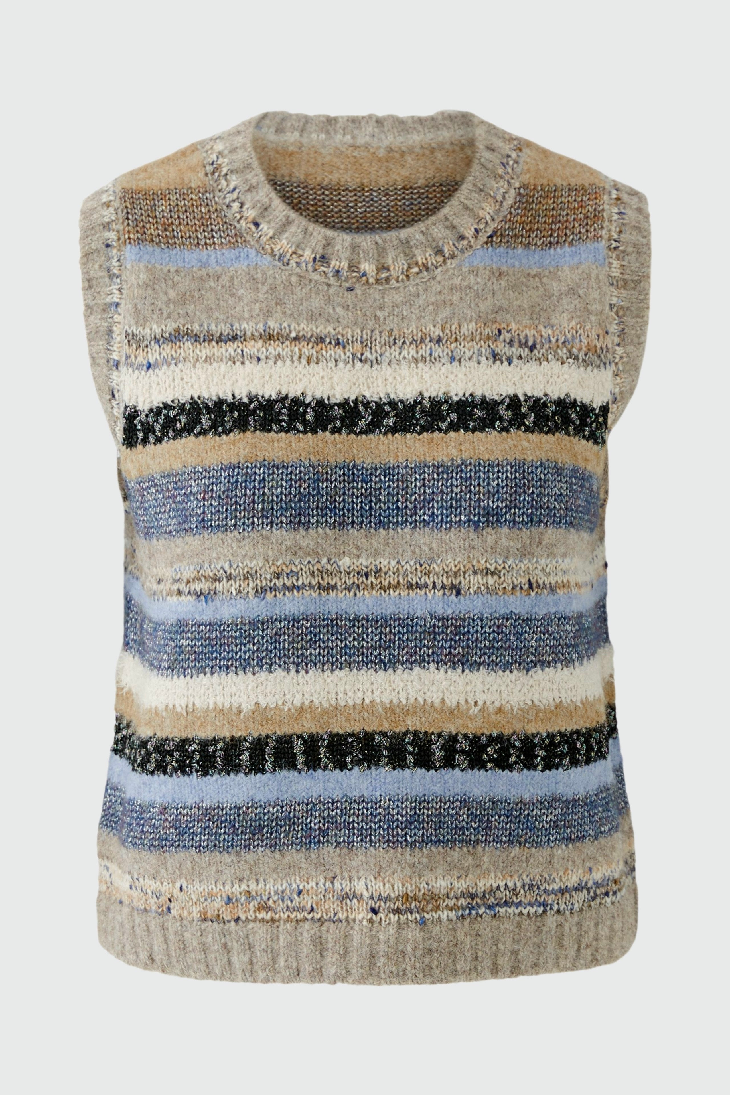 Oui mixed yarn stripe knit vest textured yarn detail close-up