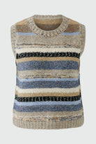 Oui mixed yarn stripe knit vest textured yarn detail close-up
