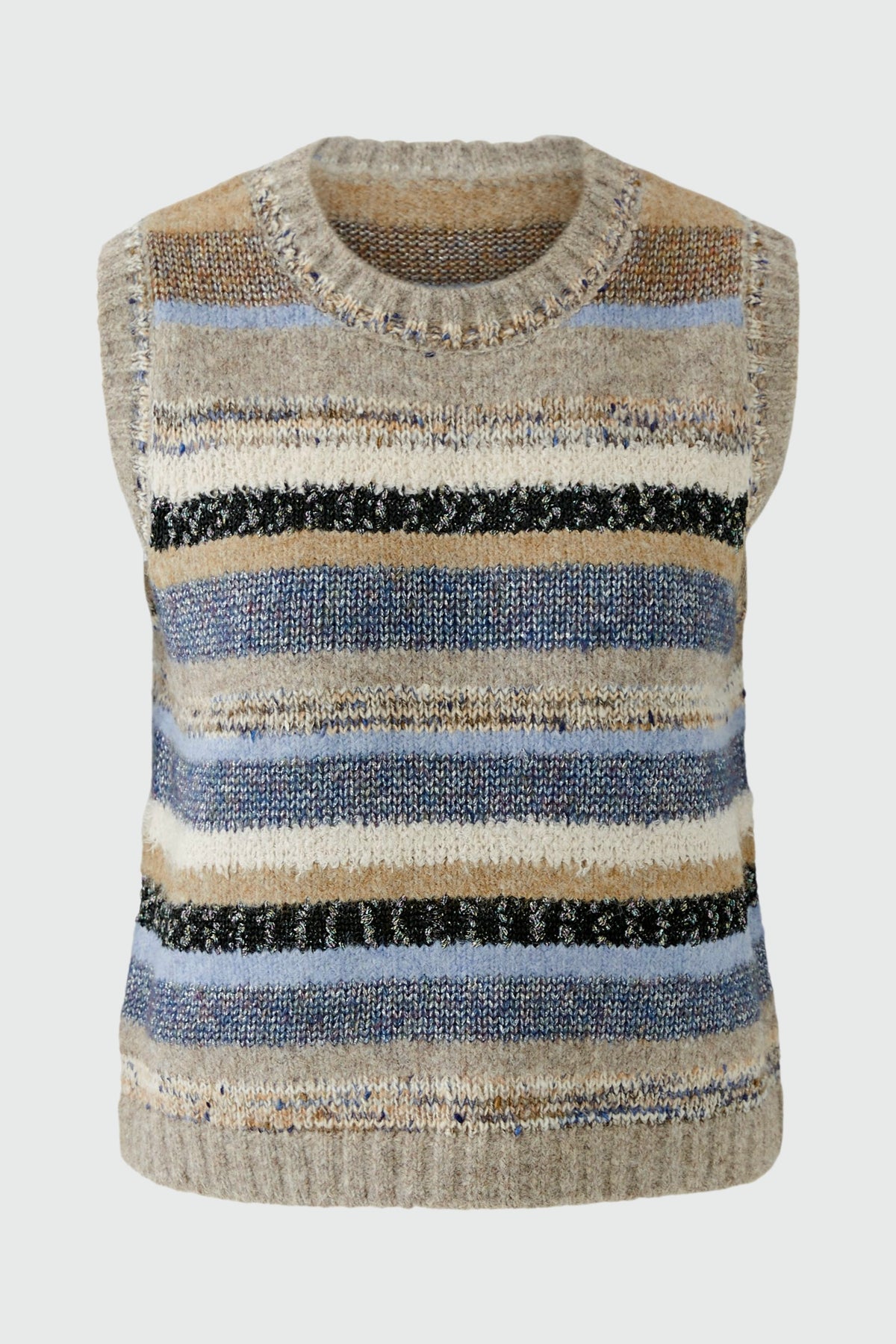 Oui mixed yarn stripe knit vest textured yarn detail close-up