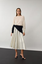 Oui contrast piping midi skirt styled with blush blouse