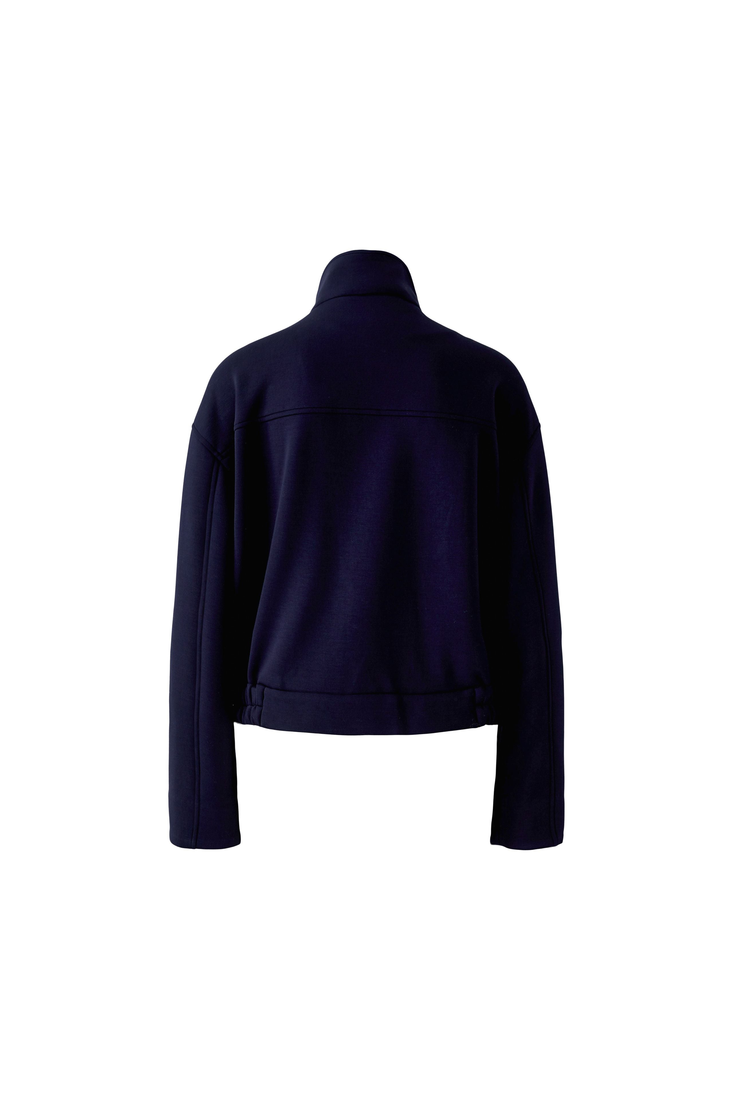 Oui navy jersey jacket with high collar and long sleeves – back product view
