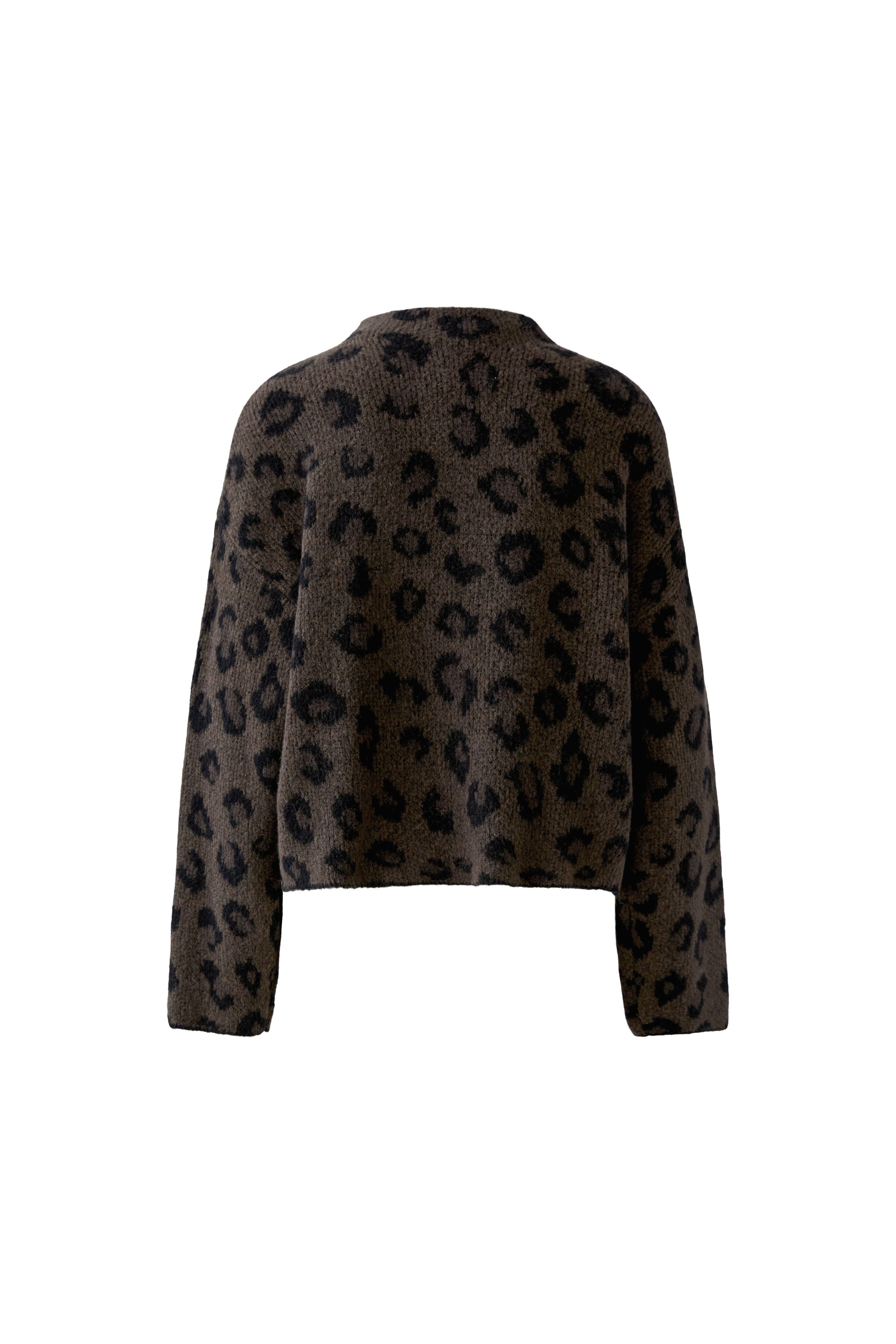 Oui brown cropped leopard knit jumper with straight hem – product back view