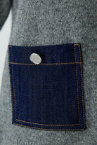 Oui grey knit jumper dark denim patch pocket with contrast stitching – close-up detail