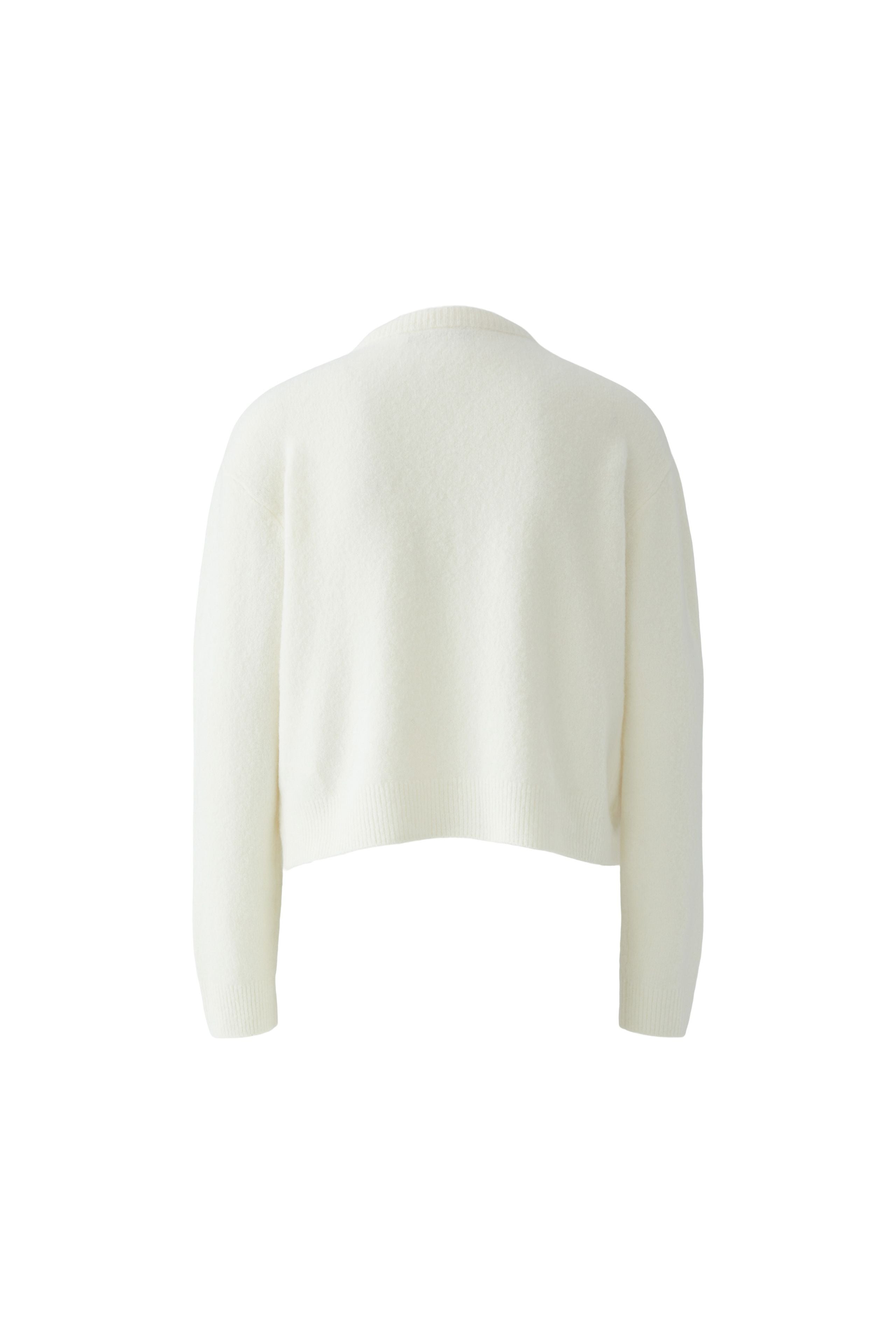 Oui cream short knitted cardigan with long sleeves – product back view