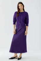 Oui Sofy purple cropped knit cardigan with round neck – full front model view