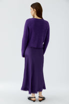 Oui Sofy purple seamless fluffy cardigan with shortened hem – back model view