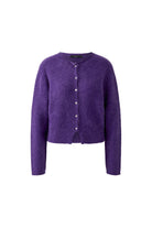 Oui Sofy purple fluffy knit cropped cardigan with metal buttons – product front view