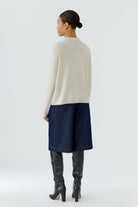 Oui cream long sleeve pocket jumper with relaxed shape – back model view