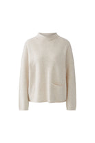 Oui cream seamless wool modal pocket jumper with rolled hem – product front view