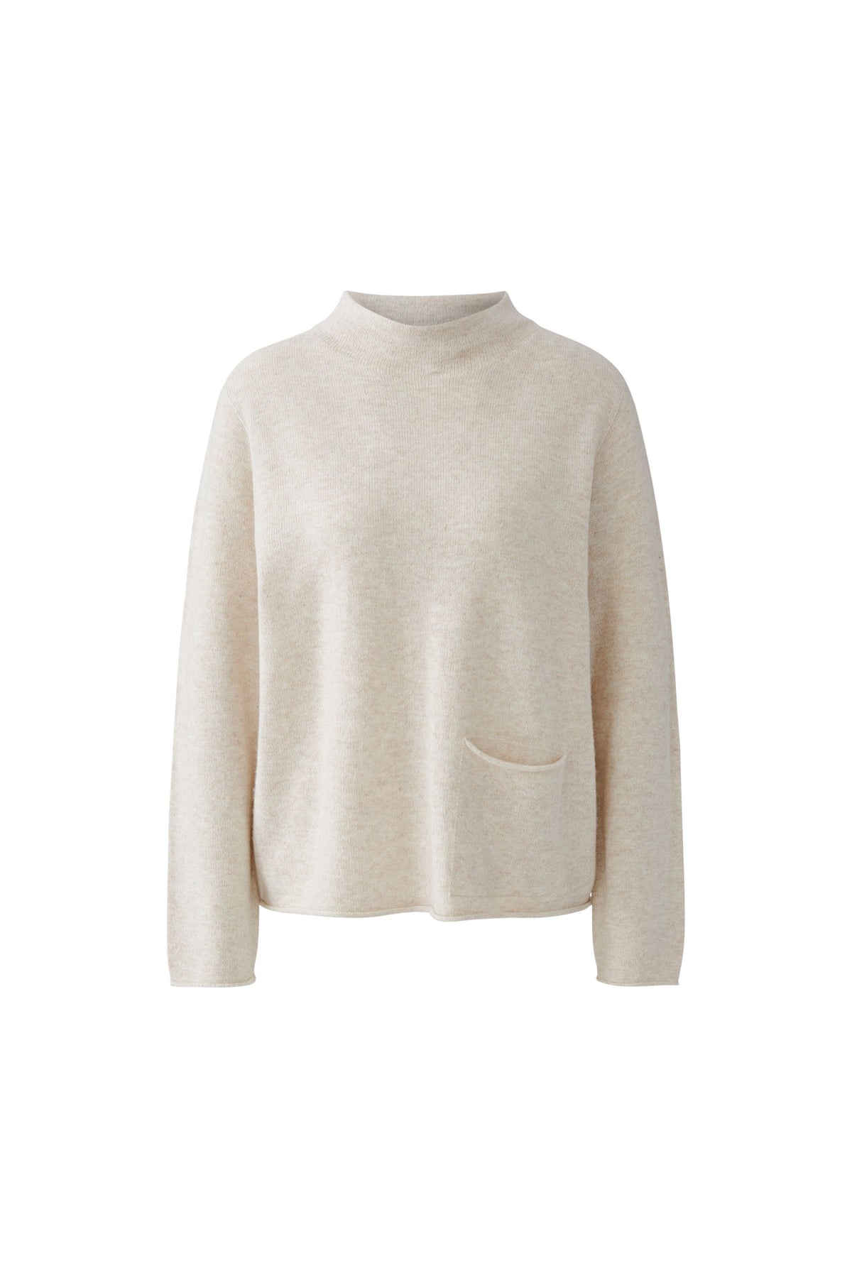 Oui cream seamless wool modal pocket jumper with rolled hem – product front view