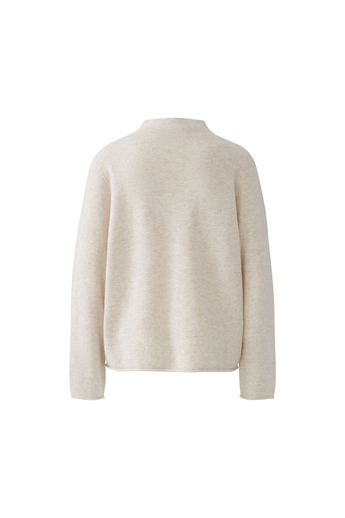 Oui cream relaxed wool blend jumper with stand collar – product back view