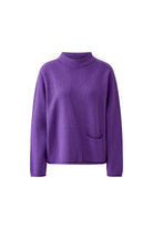Oui purple wool blend pocket jumper with stand collar and long sleeves – product front view