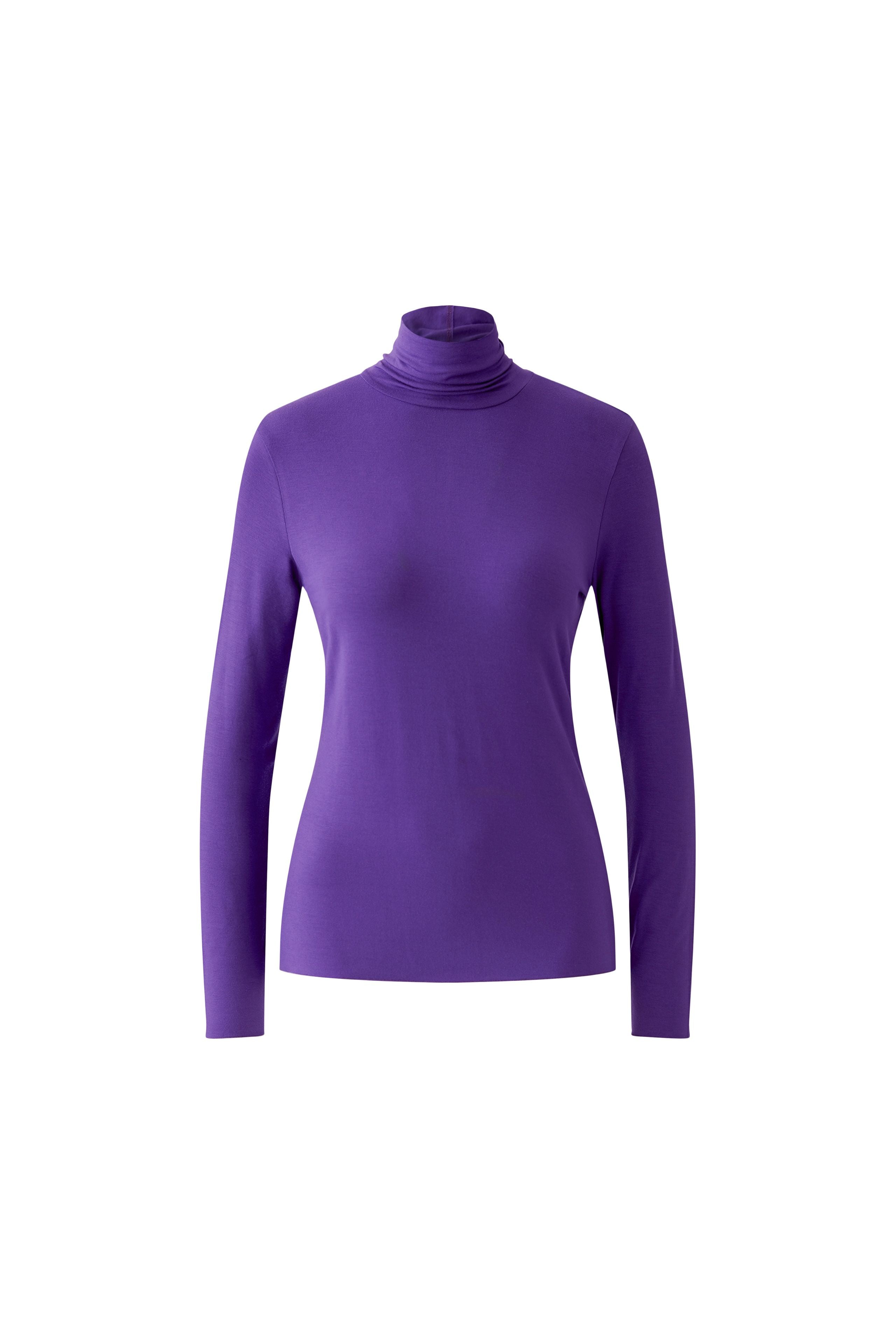 Oui Amaranth Purple modal jersey polo neck top – product front view