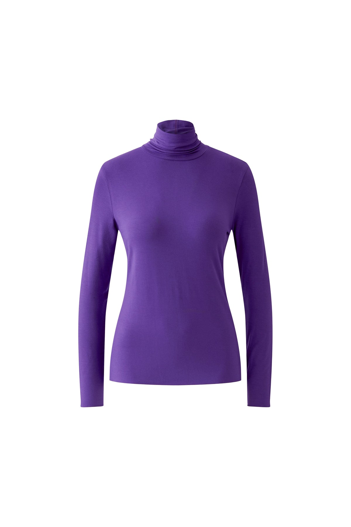 Oui Amaranth Purple modal jersey polo neck top – product front view