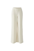 Oui cream wide leg scuba trousers with stitched front creases – front product view