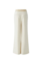 Oui cream wide leg jersey trousers with stitched creases and pull-on waist – back product view