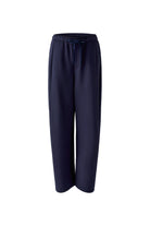 Oui navy cropped barrel leg scuba trousers with elasticated waist – product front view