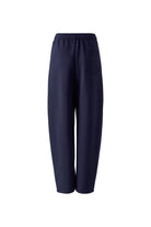 Oui navy pull-on scuba barrel trousers with shortened leg – product back view
