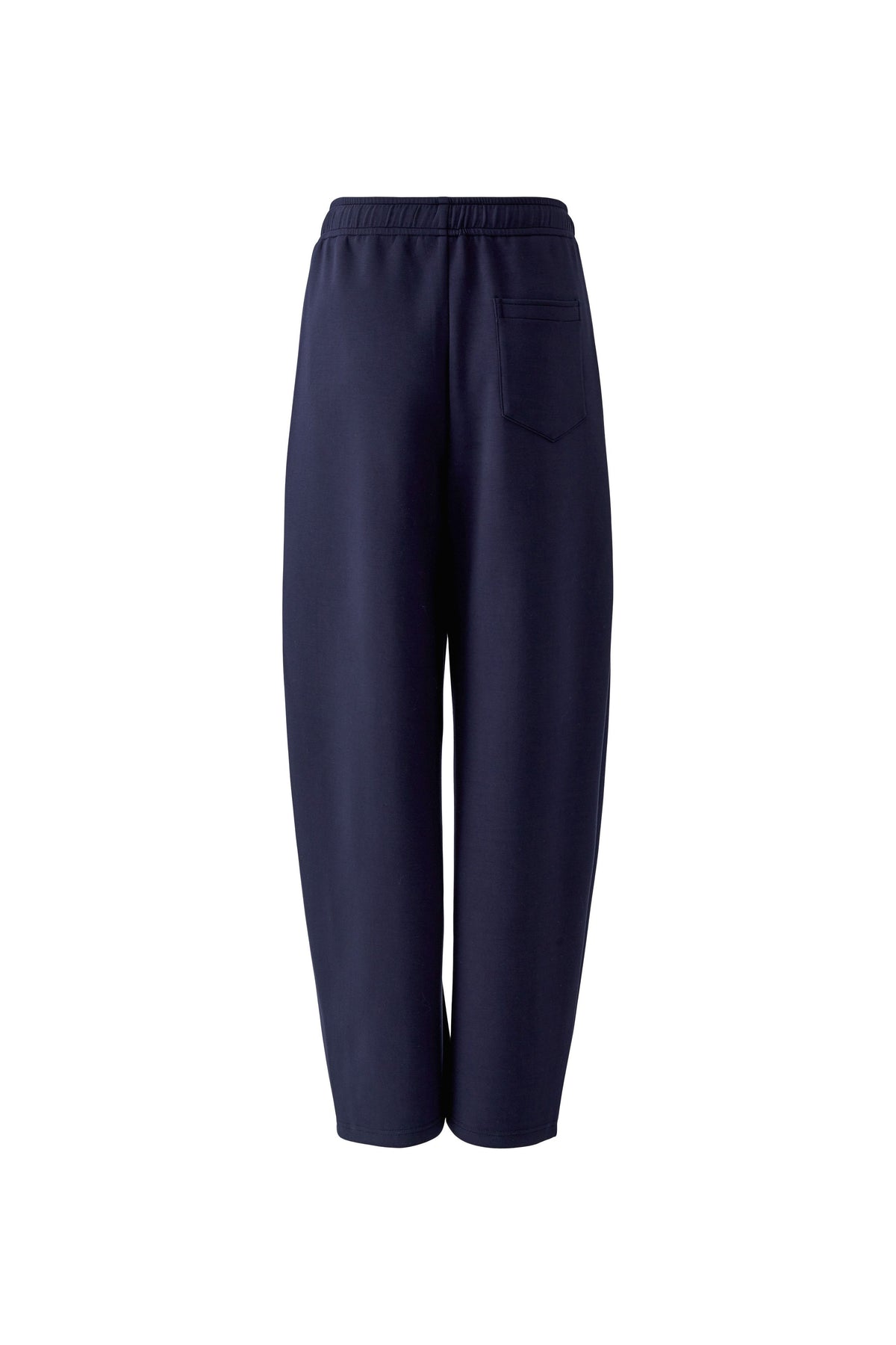 Oui navy pull-on scuba barrel trousers with shortened leg – product back view