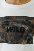 Oui Wild embellished T-shirt – brown and black leopard WILD motif with sparkling stones