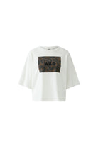 Oui Wild white stretch cotton leopard print T-shirt – product front view