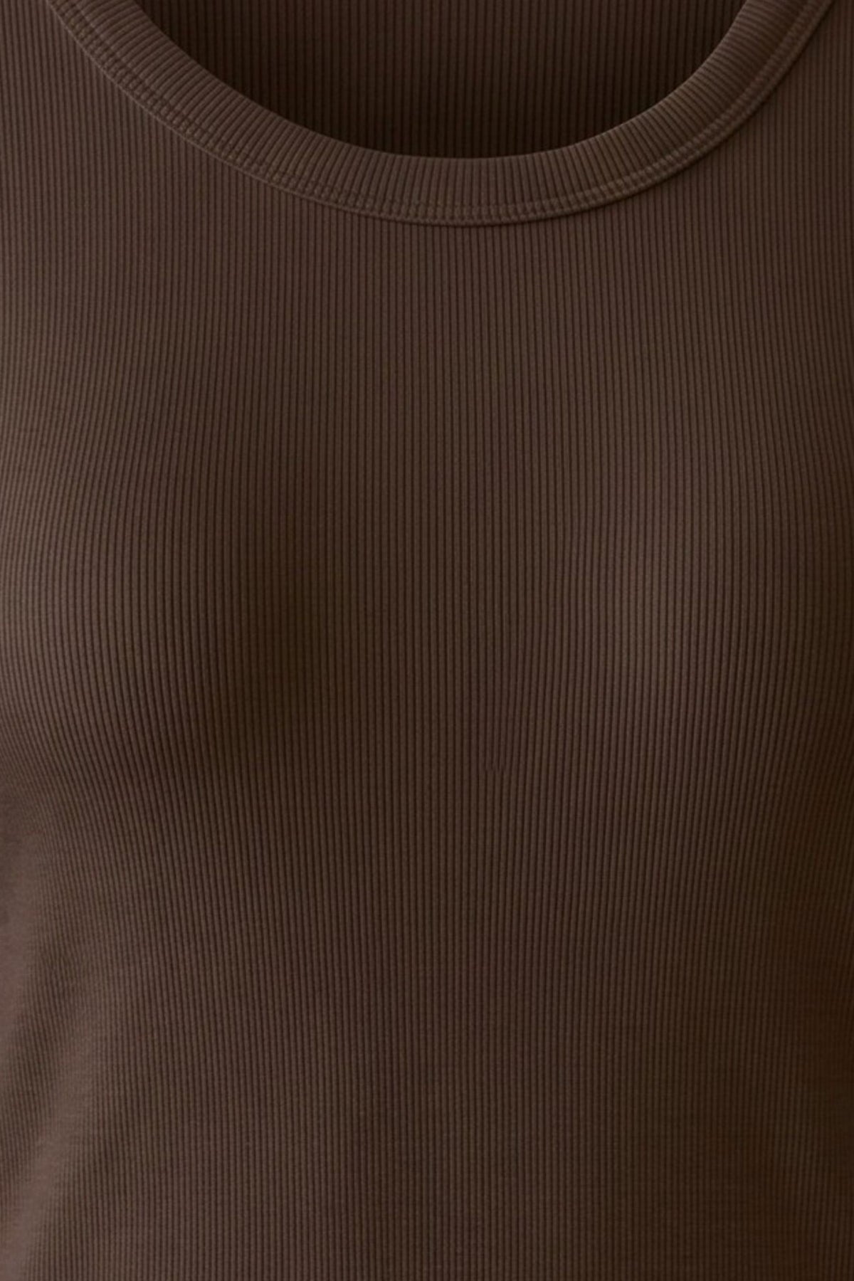 Oui brown ribbed layering top – fine cotton modal fabric detail