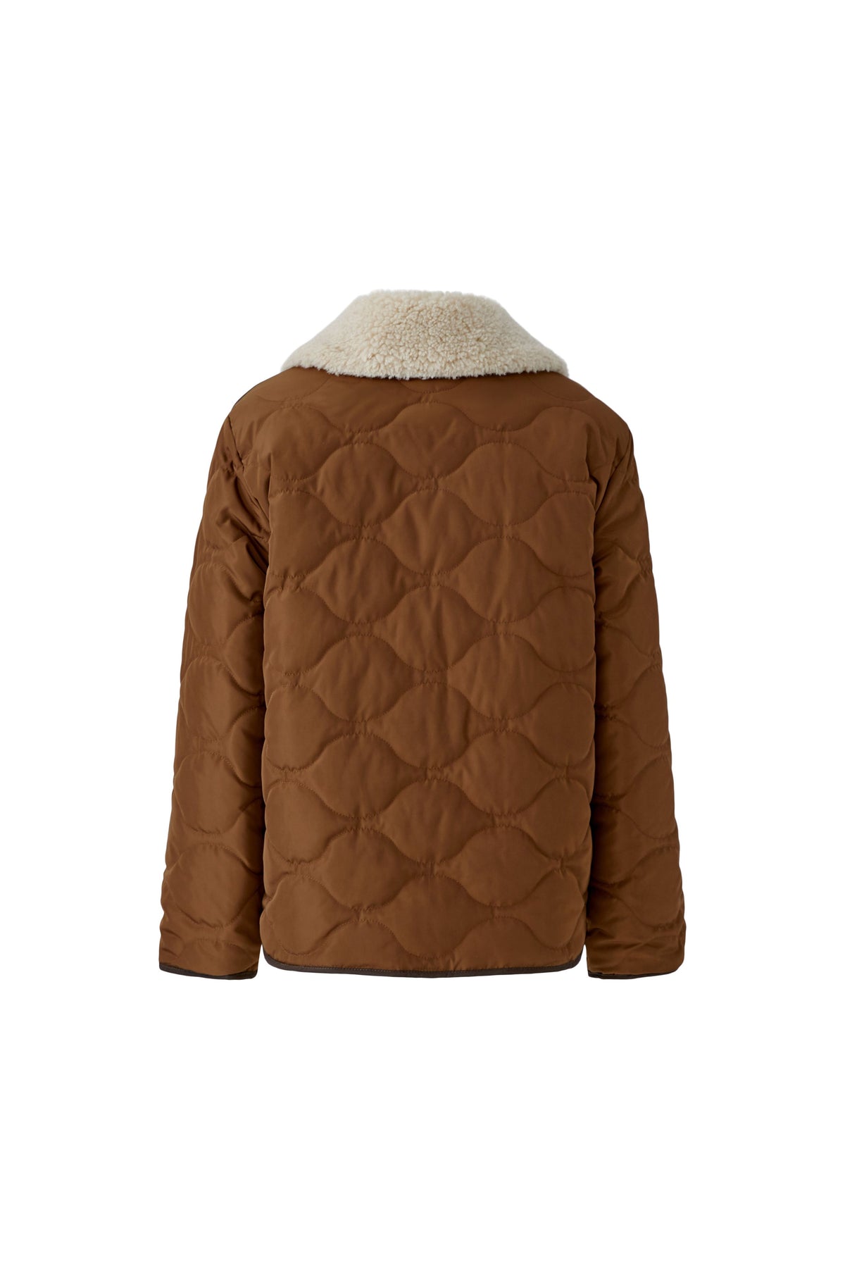 Oui brown reversible jacket with quilted back and cream teddy collar – product back view