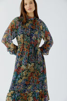 Oui multicolour floral Gobelin maxi dress – front model view