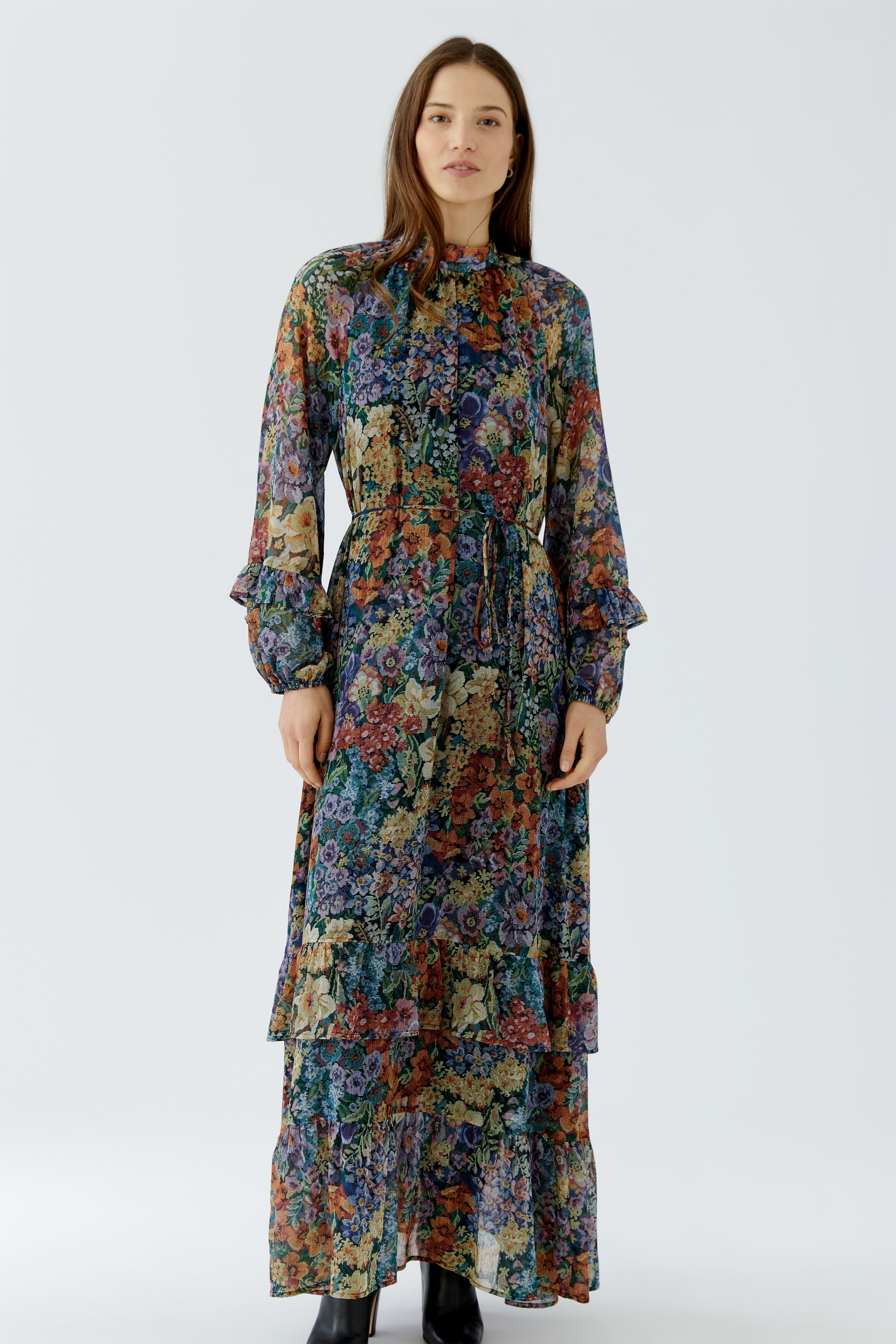 Oui floral Gobelin ruffle maxi dress – full-length front view