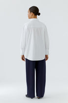 Oui white longline shirt – back model view showing gathered yoke