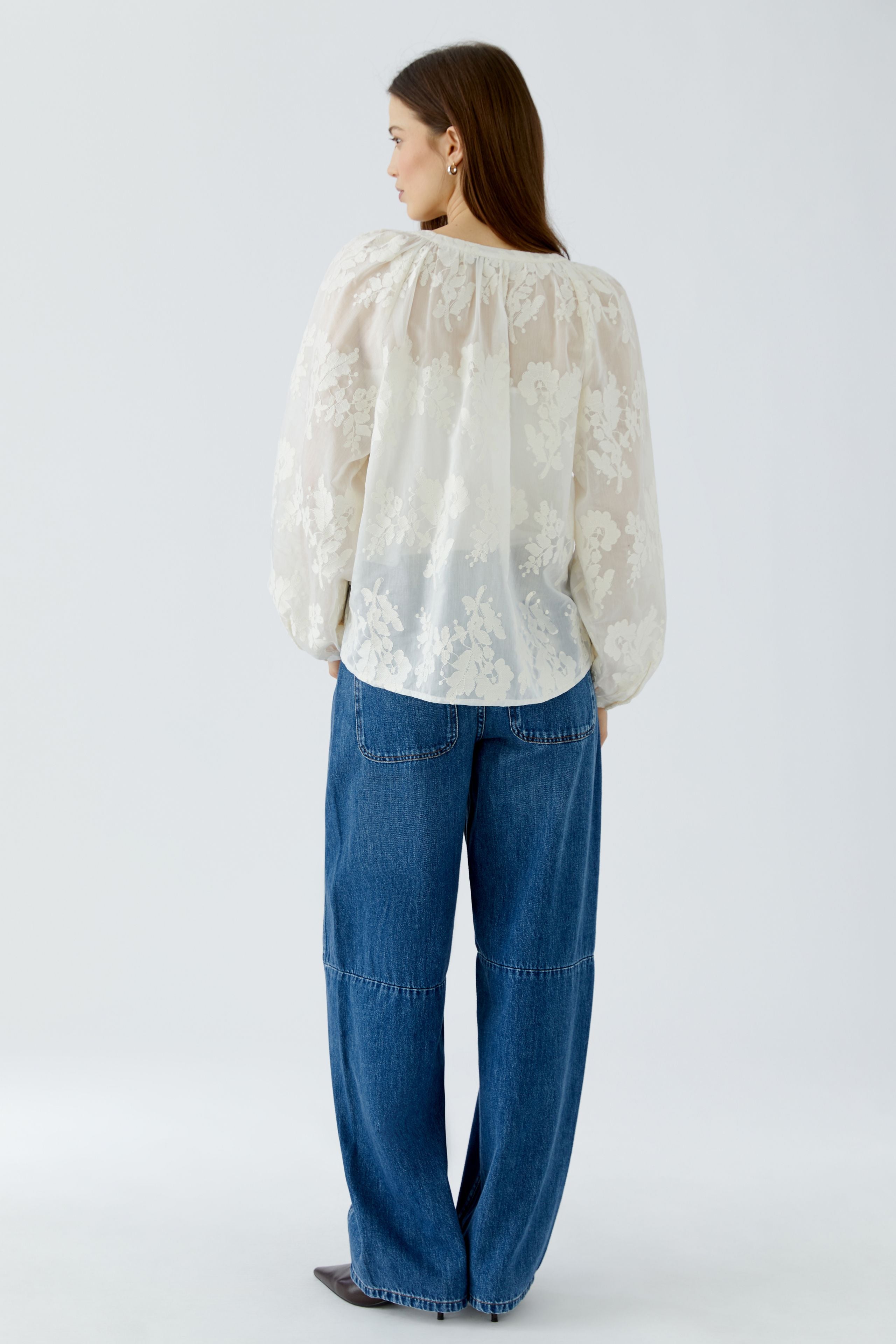 Oui semi-sheer floral blouse – back model view