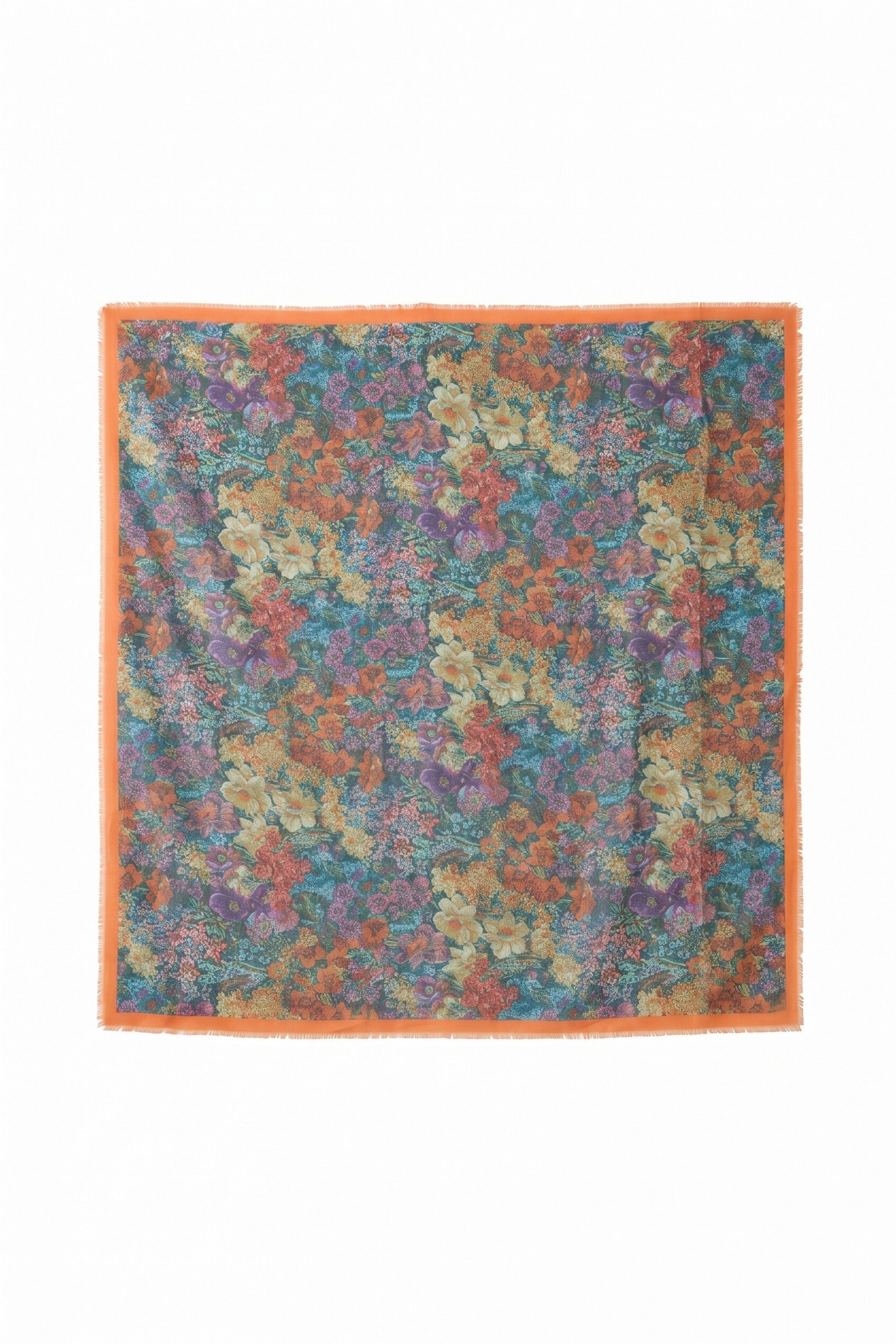 Oui large floral Gobelin print scarf laid flat full product view