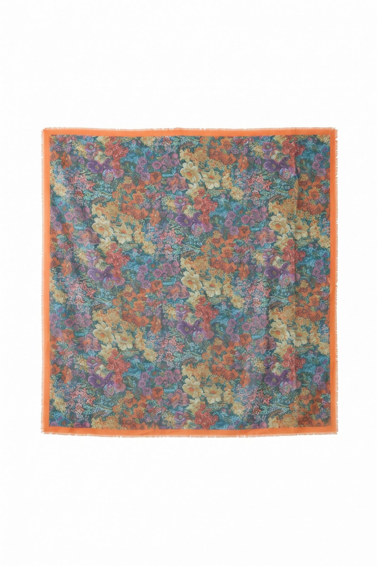 Oui large floral Gobelin print scarf laid flat full product view