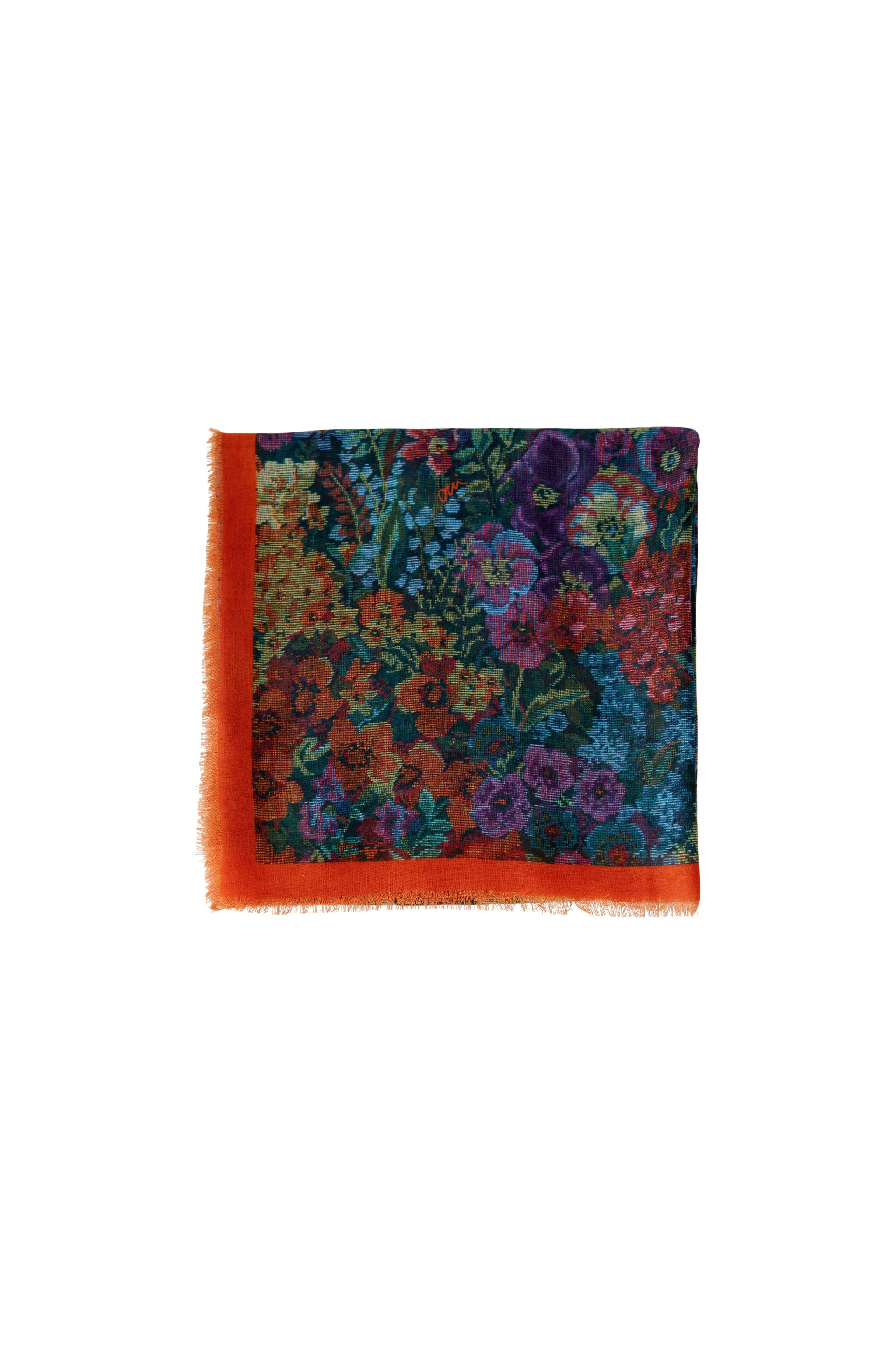 Oui multicolour floral fringed scarf folded product view