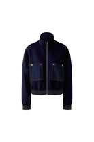 Oui navy scuba blouson jacket with denim patch pockets – front product view