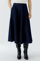 Oui women’s dark blue denim midi skirt front view
