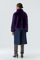 Oui Mysterioso purple faux fur jacket back view on model