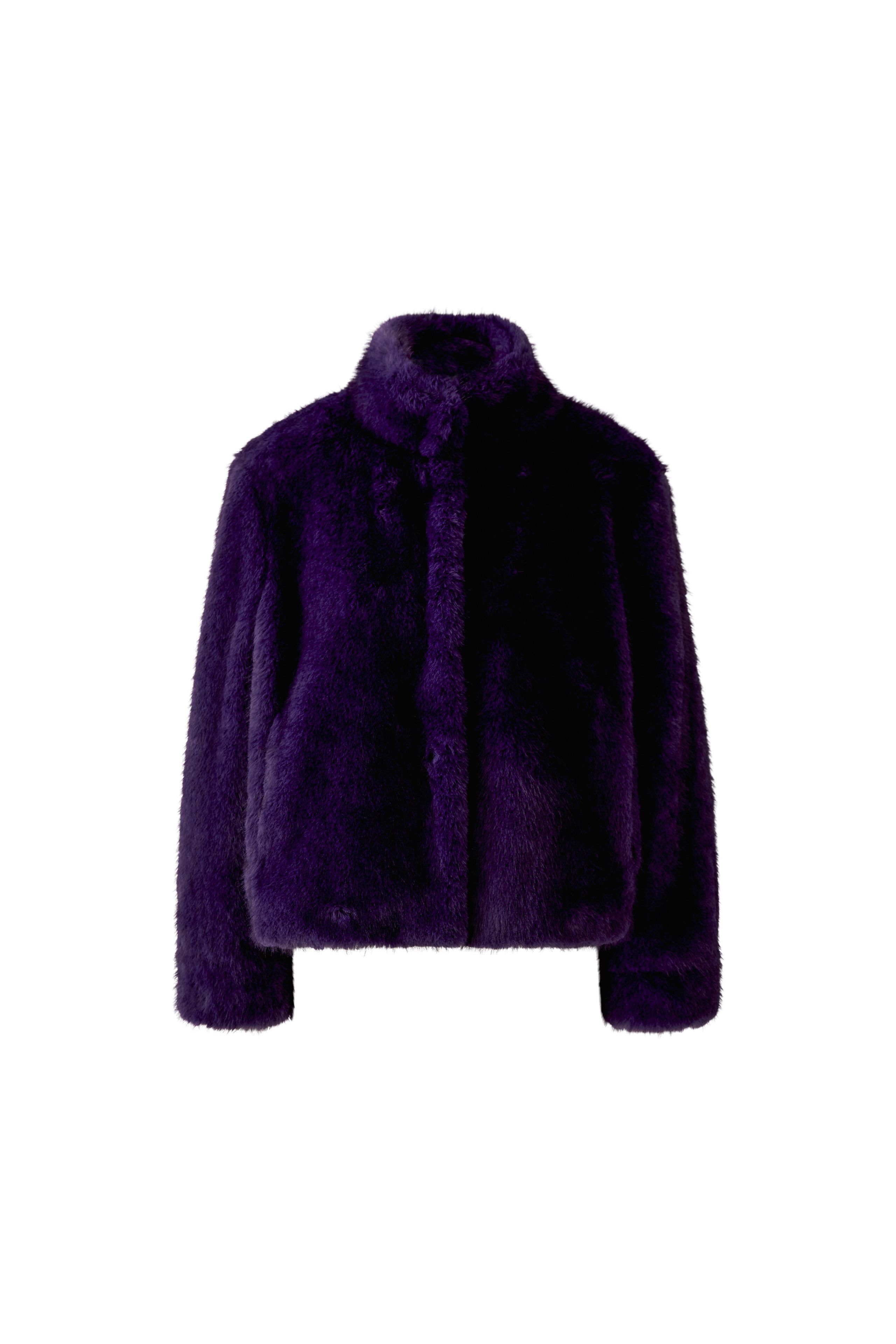 Oui purple cropped faux fur high collar jacket product front view