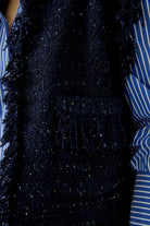 Oui navy fringed tweed-style waistcoat on model