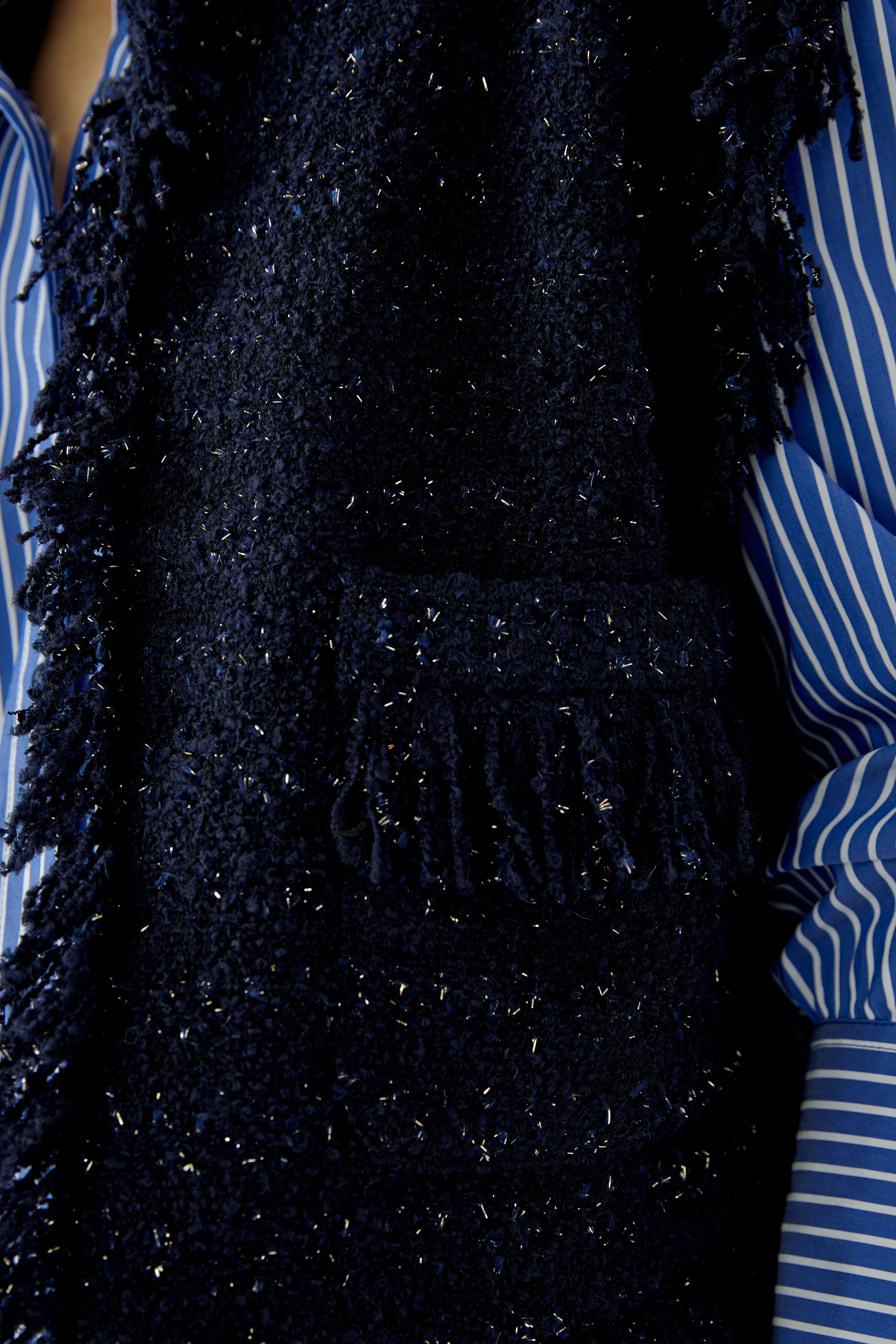 Oui navy fringed tweed-style waistcoat on model
