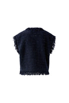 Oui navy tweed-style sleeveless waistcoat fringe detail view