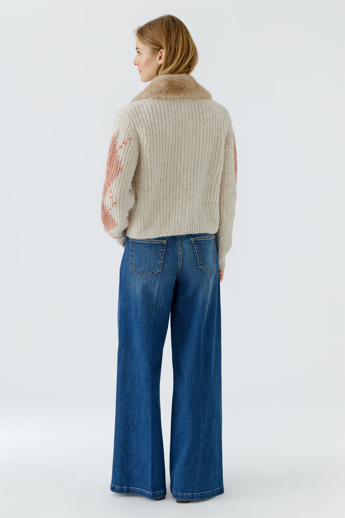 Oui cream argyle cardigan – back model view
