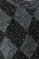 Oui grey and black argyle jumper with silver sparkle – knit detail close-up