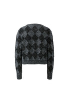 Oui grey and silver long sleeve argyle knitted jumper – product back view