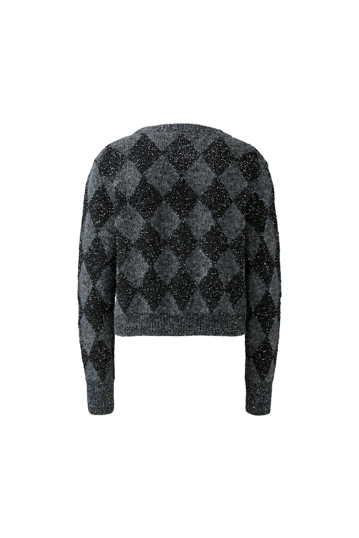 Oui grey and silver long sleeve argyle knitted jumper – product back view