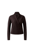 Oui brown long sleeve wrap knit jumper – product front view