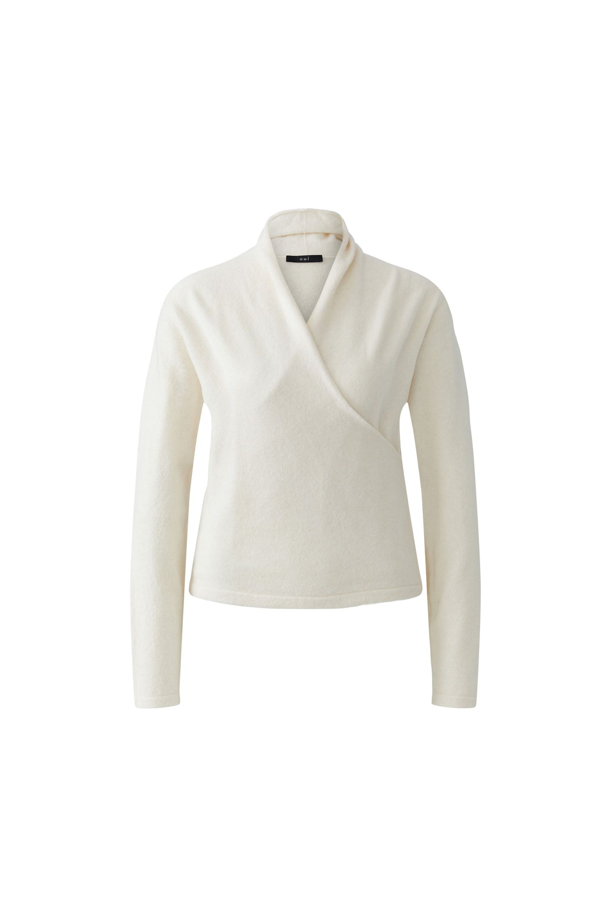 Oui cream wrap front knitted jumper – product front view
