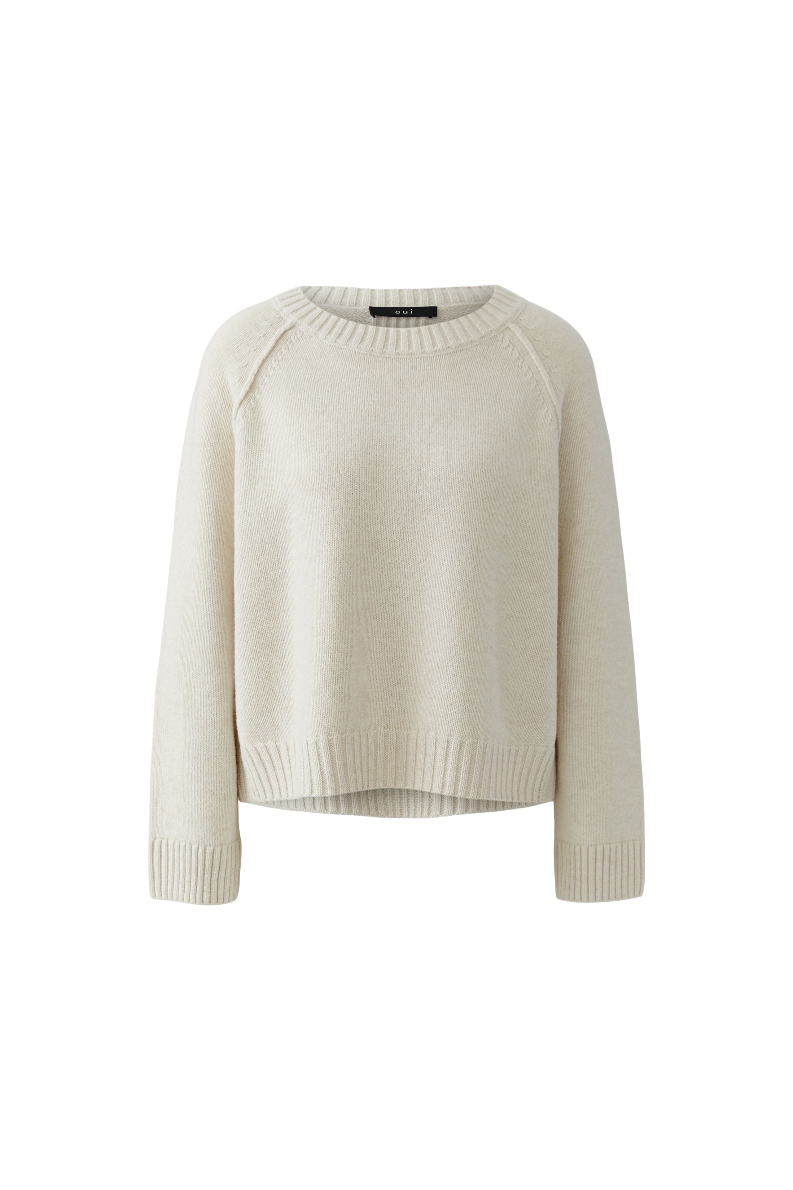 Oui cream scoop neck fine knit jumper – product front view
